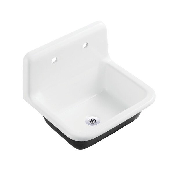 Kingston Brass 22" Cast Iron Single Bowl Wall Mount Utility Sink with Drain, White/Polished Chrome KGCLWS221871 - main