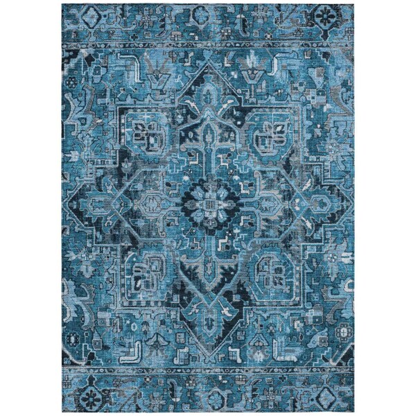Homeroots 3' X 5' Denim and Gray Oriental Washable Non Skid Indoor Outdoor Area Rug 563748 - main