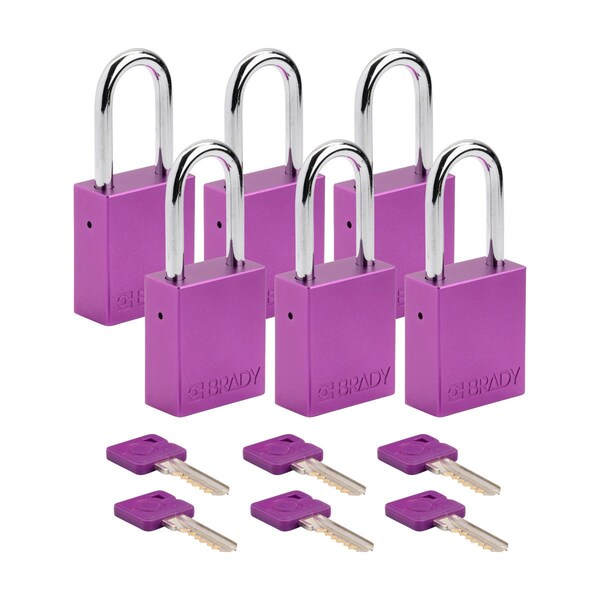 Brady Velocity Lockout Padlocks Aluminum 1.5in Shackle Clearance KA Purple 6PK SDAL-PRP-38ST-KA6 - main