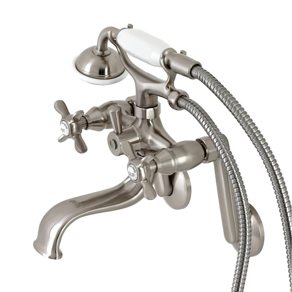 Kingston Brass Tub Wall Mount Clawfoot Tub Faucet with Hand Shower, Brushed Nickel KS249SN - main