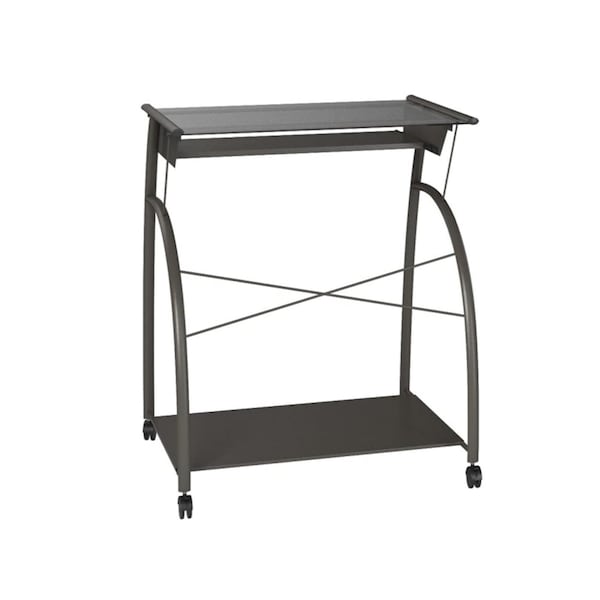 Homeroots 32" Clear and Silver Glass and Stainless Steel Mirrored Rolling Computer Desk 286518 - main