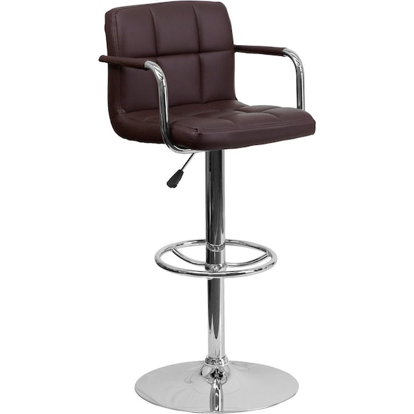 Flash Furniture Brown Quilted Vinyl Barstool, Adj Height, Frame Material: Metal CH-102029-BRN-GG - main