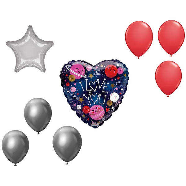 Loonballoon Space, Alien, Rocket Theme Balloon Set, 18 inch I Love You Out of Space Foil Balloon, Star Foil BAR-16456-18 - main