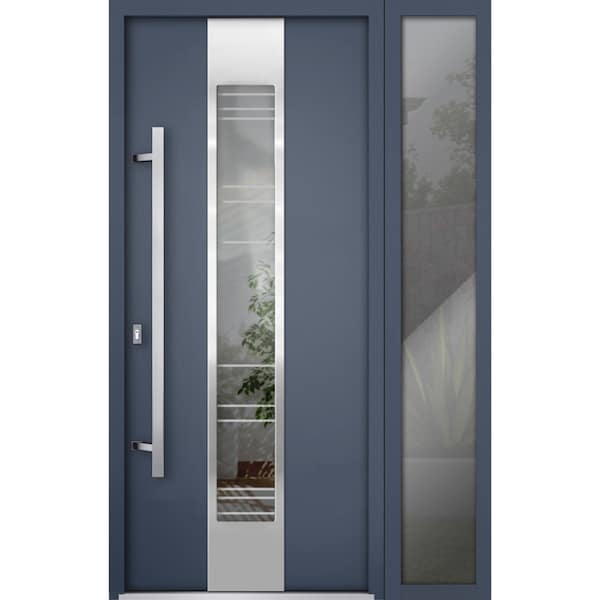 Vdomdoors Steel Door Deux 5755 Gray Graphite Sidelight Exterior Window Stainless Inserts Single Modern Painte DEUX5755EXD-GRE-W36+16 x H80-Right-hand Inswing - main