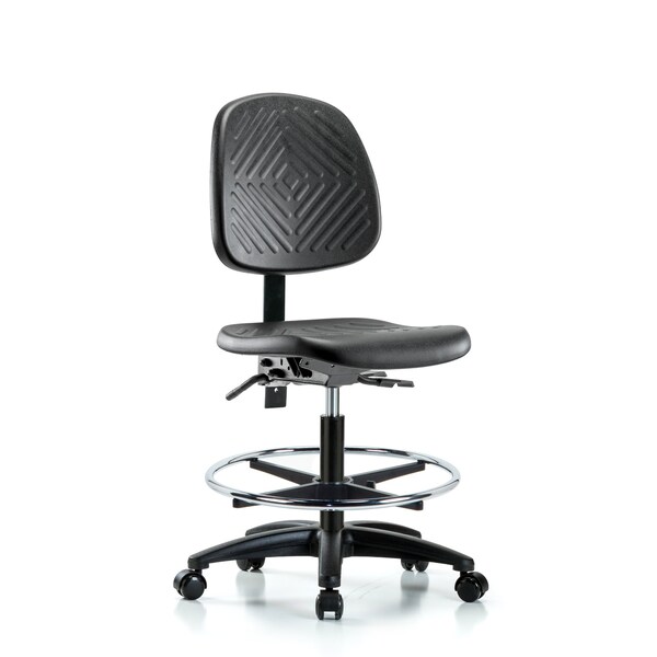 Blue Ridge Ergonomics Bench Chair, Poly, Med, Bk, CF Casters, No Arms, 19-1/2" to 27-1/2" Height, Black; Blue BR-PMBCH-MB-RG-T0-A0-CF-RC - main