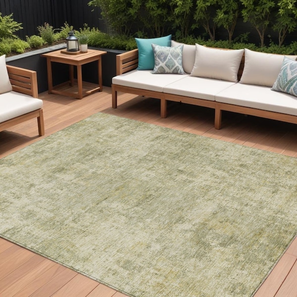 Homeroots 9' X 12' Sage And Beige Abstract Washable Indoor Outdoor Area Rug 630541 - main