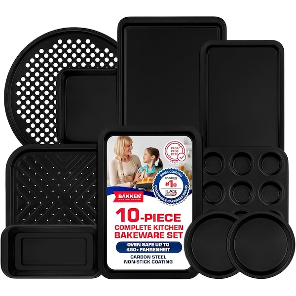 Bakken-Swiss 10-Piece Baking Set, Non-Stick Black Coating, Carbon Steel, PFOA, PFOS, PTFE Free by Bakken BK10PCSET - main
