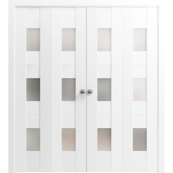 Vdomdoors Sliding Closet Double Bi-fold Doors White Solid Core Modern Interior SETE6003DBF-WS-96 x 84 (4* 24x84) - main