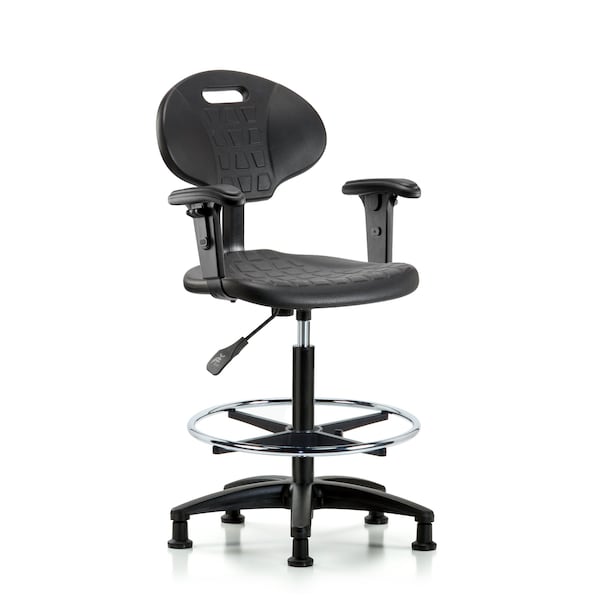 Blue Ridge Ergonomics Erie Hi Bench Chair, AA, CF, Glides, 2-Way Adjustable, 23" to 33" Height, Black; Blue BR-TPHBCH-RG-A1-CF-RG - main