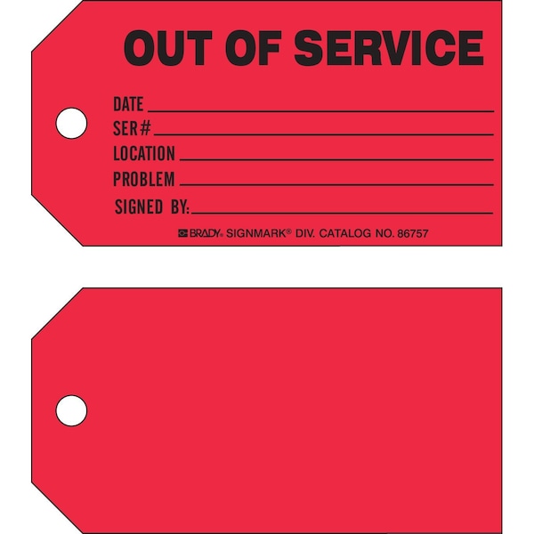 Brady OUT OF SERVICE Production Tag Paper 3 in H x 5.75 in W 100PK 86757 - main