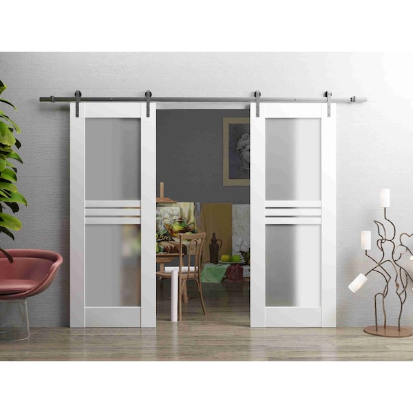 Vdomdoors Double Barn Interior Door, 36" x 96", White MELA7222DB-S-WS-3696 - main