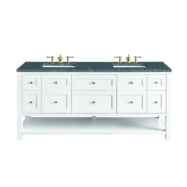 James Martin Vanities Breckenridge 72'' D Vanity, Bright White w/ Parisien Bleu Top w/FreePower Wireless Charger 330-V72-BW-FPBL - main