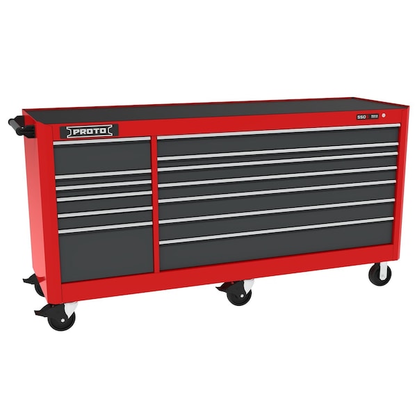 Proto 550 Series Rolling Tool Cabinet, 13 Drawer, Red/Gray, Steel, 88 in W x 27 in D x 46-1/2 in H J558846B-13SG - main