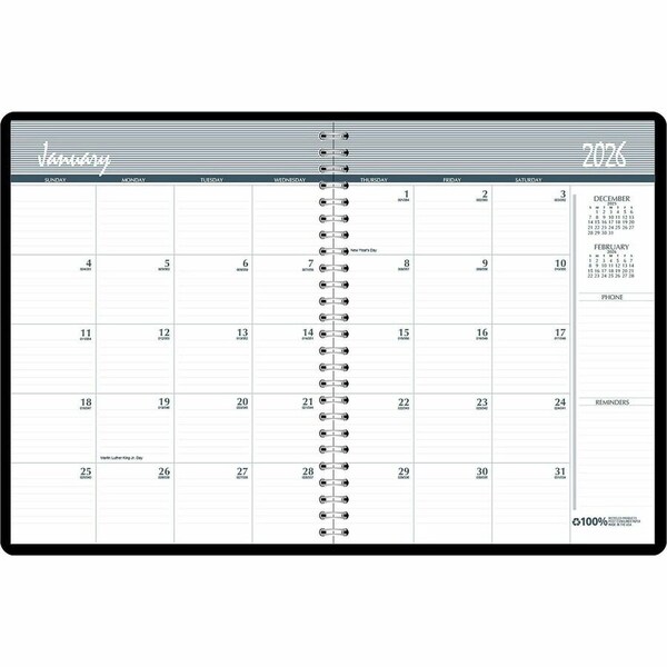 House Of Doolittle Monthly Hard Cover Two-Year Planner, 11 x 8.5, Black Cover, 24-Month: Jan 2025 to Dec 2026 262092 - main
