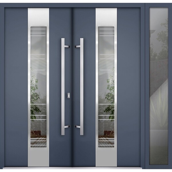 Vdomdoors Steel Double Doors Deux 5755 Gray Graphite Sidelight Exterior Window Stainless Inserts Single Moder DEUX5755DEXD-GRE-RH-W72+12 x H80 - main
