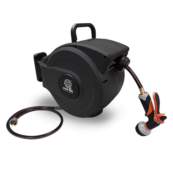 Queue Solutions Retractable Garden Hose Reel 50 ft, Black GHR-1/2-BK-50 - main
