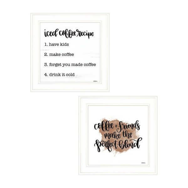 Homeroots Set Of Two Coffee and Friends Recipe White Framed Print Kitchen Wall Art, 2PK 407953 - main