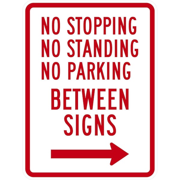Lyle No Stopping Standing or Parking Between Signs with Right, 18x24, High Intensity Prismatic, White G-10526-HI_18x24 - main