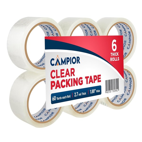 Campior Clear Packing Tape, Heavy Duty, 1.88 In x 60 Yards, 2.7mil, 6 Rolls for Shipping and Sealing CMPTAPE6 - main