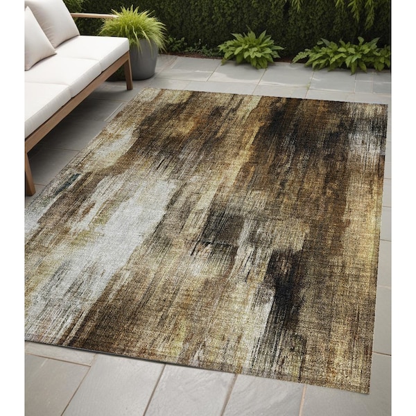 Homeroots 5' X 8' Chocolate Abstract Washable Non Skid Indoor Outdoor Area Rug 563596 - main