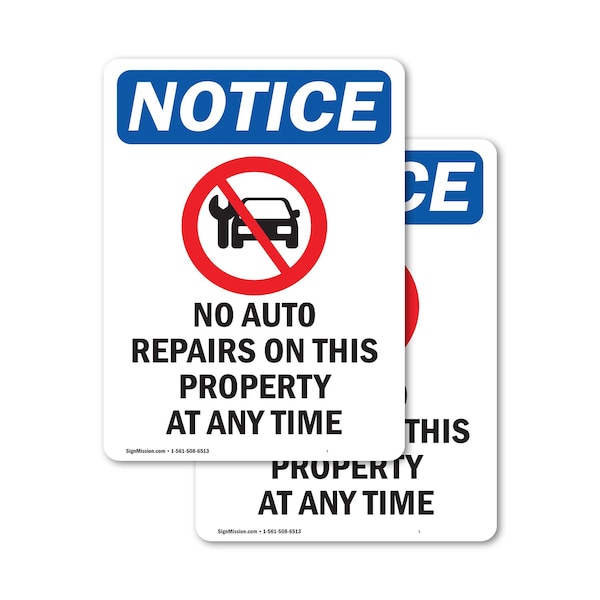 Signmission No Auto Repairs On Sign With Symbol, 10 in W x Rectangle, Vinyl Decal OS-2PACK-NS-D-1014-V-14384 - main