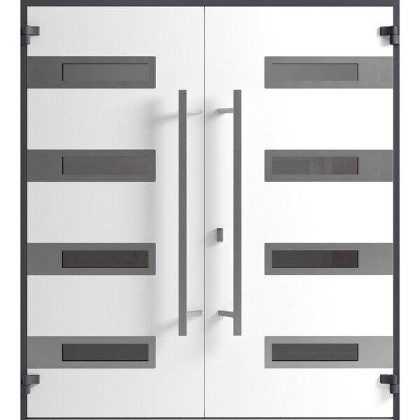 Vdomdoors Front Exterior Prehung Aluminum Double Doors Ronex0131 Black Enamel Mirrored Clear Glass Entry RONEX0131DEXD-BLK-W72xH96-RH-I - main