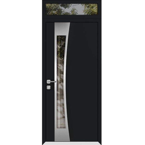Vdomdoors Aluminum Door Cynex 6116 Black Entry Steel Metal Modern Painted W36xH80+16 Left Inswing CYNEX6116EXD-BLK-W36xH80+16-LH-I - main