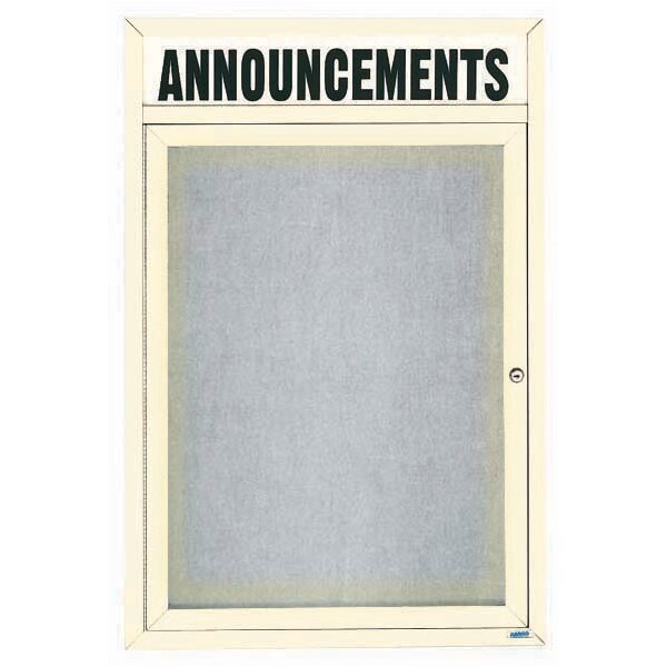 Aarco Illuminated Outdoor Enclosed Bulletin Board w/ Al Frame Header, Powder Coated Ivory, 24''Hx18''W ODCC2418RHIIV - main