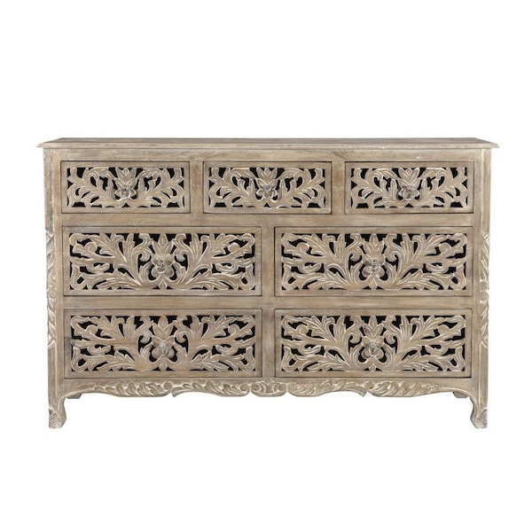 Homeroots 57" Gray Solid Wood Seven Drawer Dresser 521237 - main