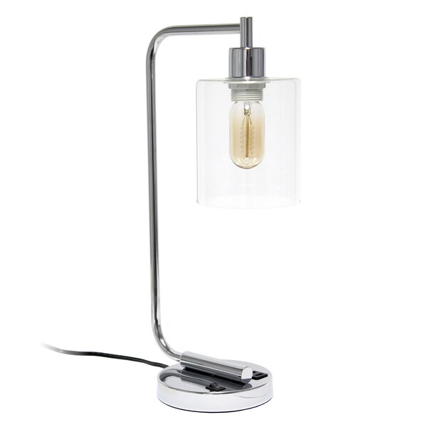 Homeroots 19" Silver Iron Lantern USB Table Lamp With Clear Cylinder Shade 645935 - main