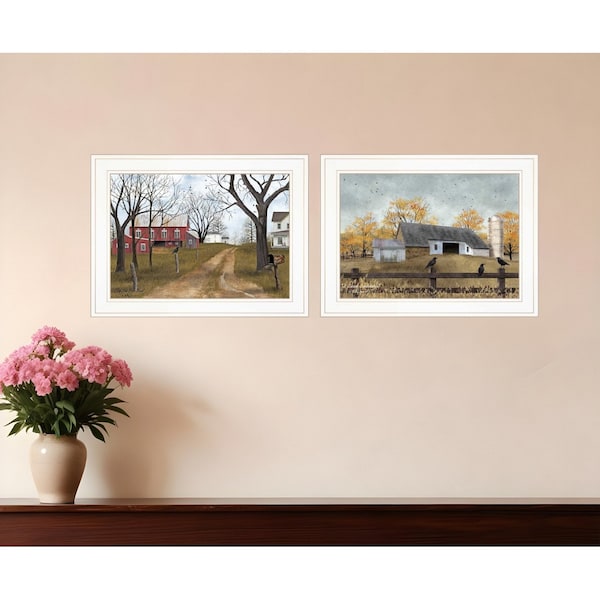 Homeroots Set Of Two Country Roads 1 White Framed Print Wall Art, 2PK 406638 - main