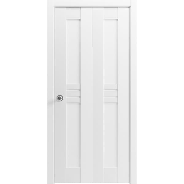 Vdomdoors Sliding Closet Bi-fold Doors, Mela 7444 White Silk, Sturdy Tracks Moldings Trims Hardware Set, Wood MELA7444BF-WS-48 x 84 (2* 24x84) - main