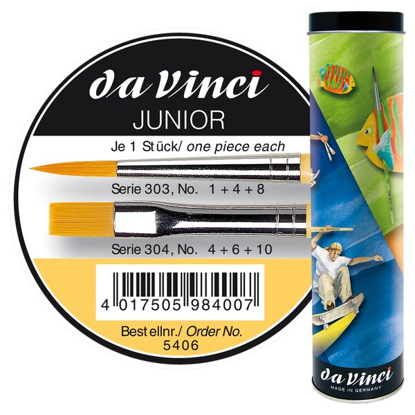 Da Vinci JUNIOR Synthetics Student Brushes, Acrylic & Tempera, Assorted, 6 Brush Set in Tin VA-5406_0 - main