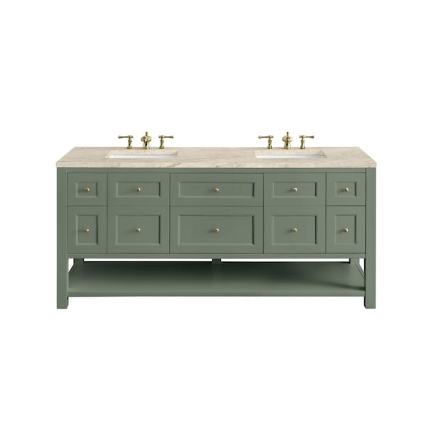James Martin Vanities Breckenridge 72" Double Vanity, Smokey Celadon, w/ 3 CM Tajnar Eclos Top 330-V72-SC-3TJR - main