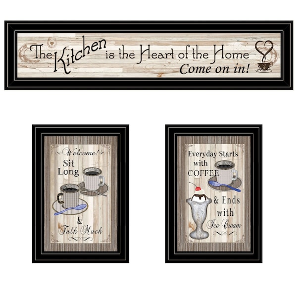 Homeroots Set Of Three Kitchen Come In Black Framed Print Kitchen Wall Art, 3PK 406677 - main