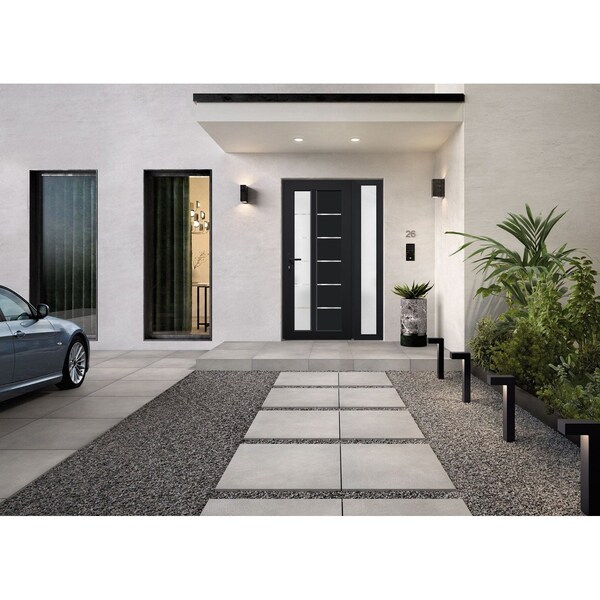 Vdomdoors Front Exterior Prehung FiberGlass Door Frosted Glass / Manux 8088 Matte Black / Sidelight Exterior MANUX8088EXD-BLK-W30+12 x H80-RH - main