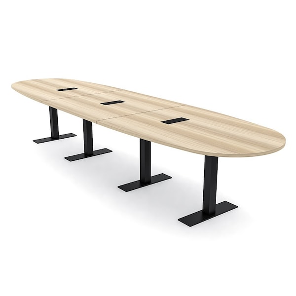 Skutchi Designs 16 Person Conference Table With Power Unit | 16' Boval Table | Harmony Series HAR-BOVL-48X192-T.BK-K525-EBLK - main