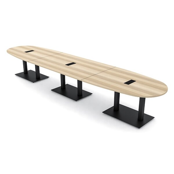 Skutchi Designs Boval Conference Table With Power, 48 in W, 216 in L, Brown HAR-BOVL-48X216-DOU.BK-K525-EBLK - main