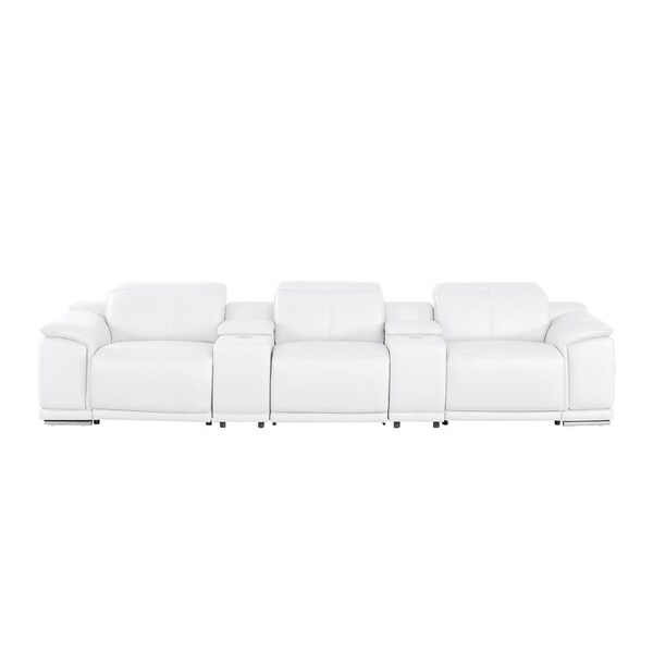Homeroots 134" White Top Grain Leather Reclining USB Sofa And Storage 643705 - main