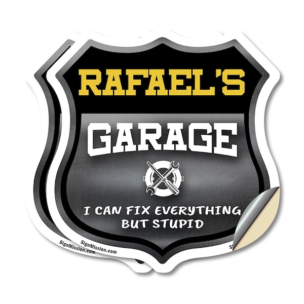 Signmission Rafael's Garage I Can Fix Everything But Stupid, 4 inch X 4 inch, Vinyl Decal, 2PK SHI-D-2PACK-4-490-RAFAEL - main