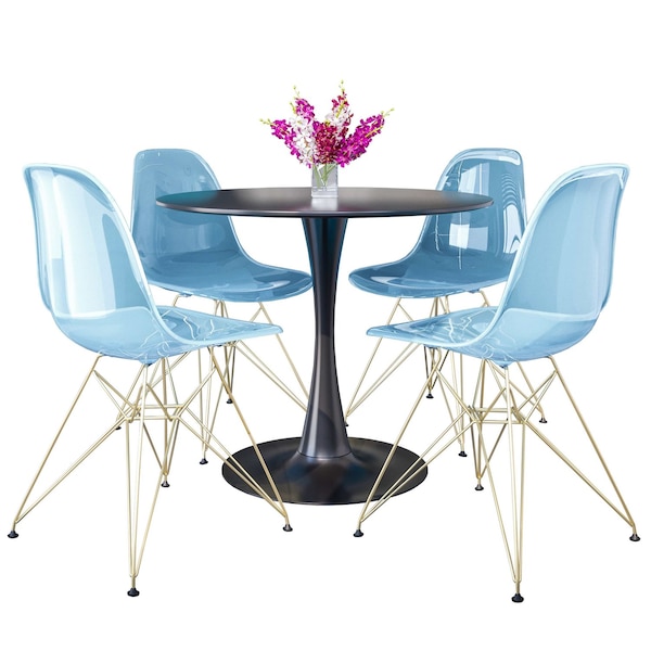 Leisuremod Bristol 5-Piece Modern Dining Set: Round MDF Table & 4 Eiffel Plastic Chairs with Chrome Legs, 5PK BTBL-35BL-CR19TBUG4 - main