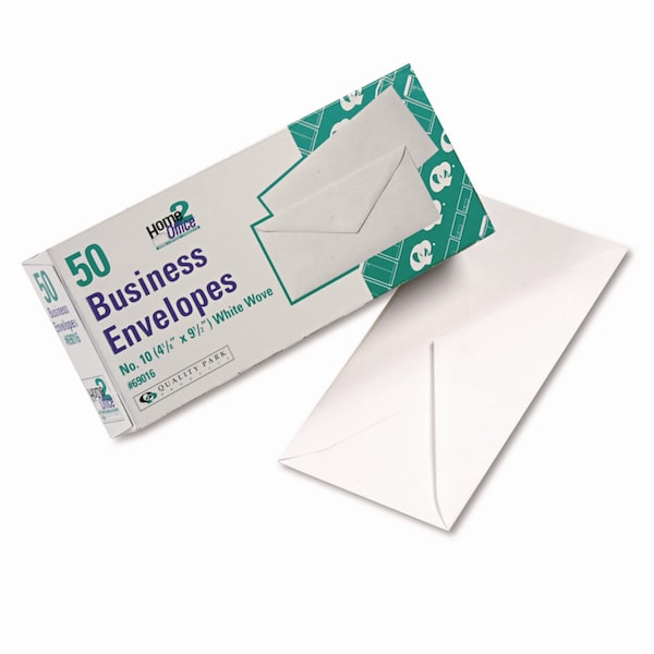 Quality Park White Wove Business Envelope Convenience Packs, #10, Gummed Closure, 4.13 x 9.5, White, 50PK QUA69016 - main
