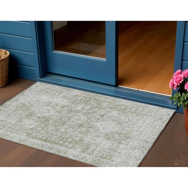 Homeroots 3' X 5' Artichoke Green Oriental Washable Indoor Outdoor Area Rug 607584 - main