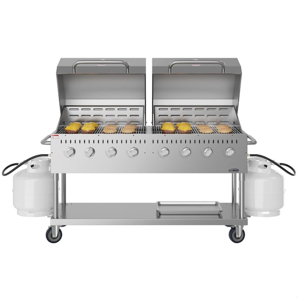 Koolmore 60 in. 8-Burner Commercial Outdoor Propane Gas Grill with 2 Roll Dome Covers in Stainless-Steel CGKIT6-D30D30 - main
