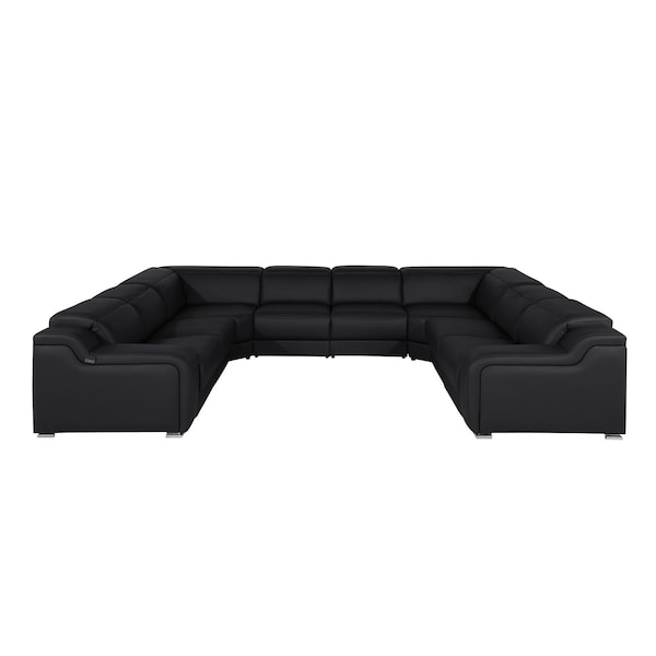 Homeroots Black Italian Leather Power Reclining U Shaped Eight Piece Corner Sectional With Console 632576 - main