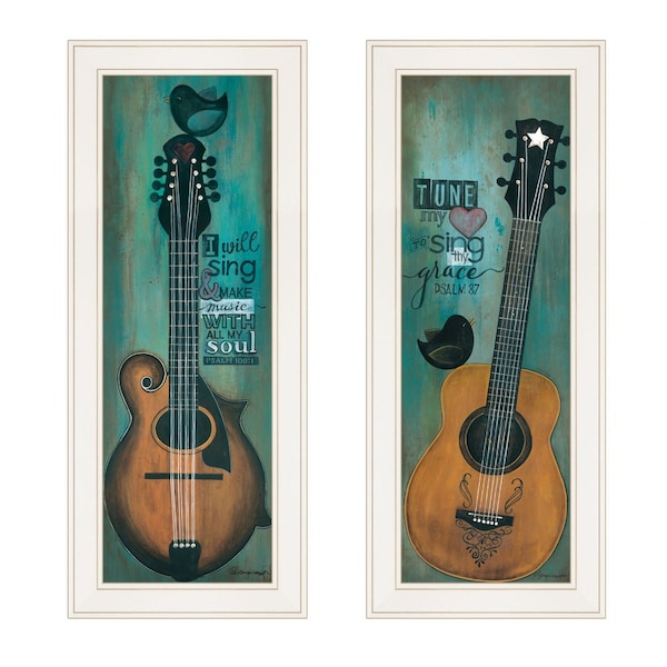 Homeroots Set Of Two Tune my Heart and I will Sing 1 White Framed Print Wall Art, 2PK 406119 - main