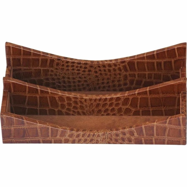 Dacasso Protacini Cognac Brown Italian Patent Leather Letter Holder A6108 - main