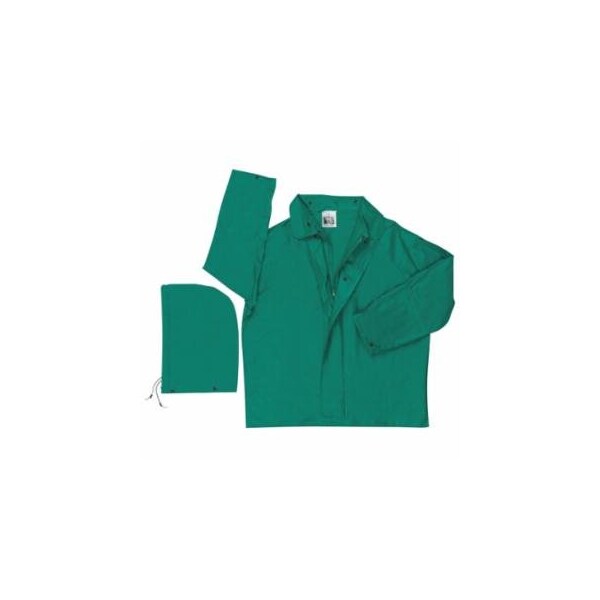 Mcr Safety 388J Dominator Detachable Hood Rain Jacket, 0.42 mm, PVC/Hi-tensile Poly/PVC, Green, Large 611-388JL - main