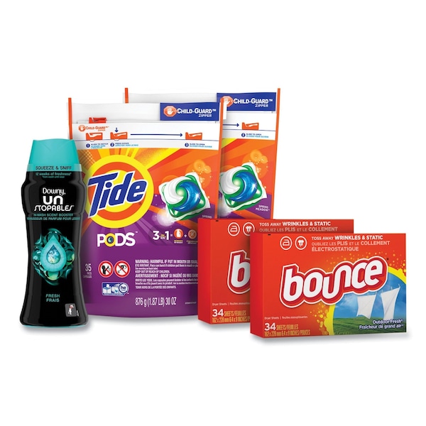 Tide Better Together Laundry Care Bundle, 2 Bags Pods, 2 Boxes Dryer Sheets, 1 Bottle Unstopables 12777 - main