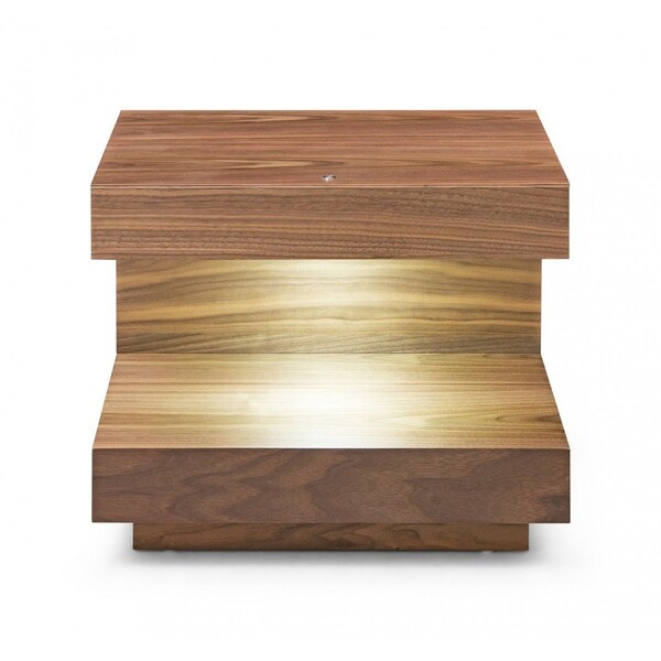 Homeroots Contemporary LED Lit Walnut Nightstand with One Drawer 473033 - main